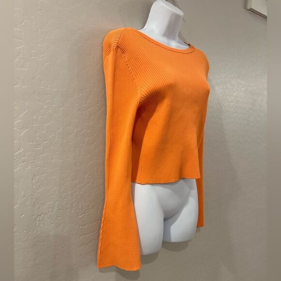 ROYALTY By MALUMA Orange Ribbed Flare Long Sleeves Lace-Up Back Top Small - Picture 5 of 11